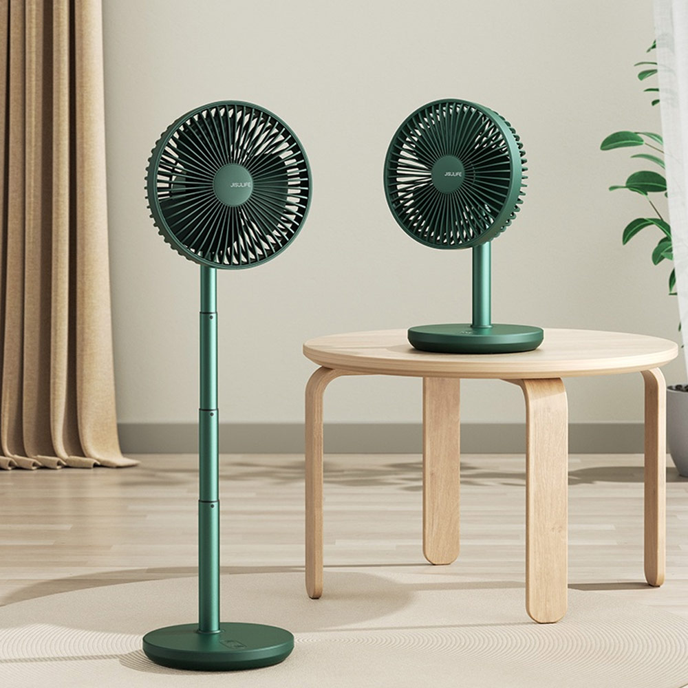 Picture of JISULIFE Oscillating Rotation Desk Fan Portable Timer Setting Extendable Desktop Fan 8000mAh USB-C Rechargeable Electric Table Fan for Office Room Travel Outdoor Indoor Picnic FA13P (Dark Green)