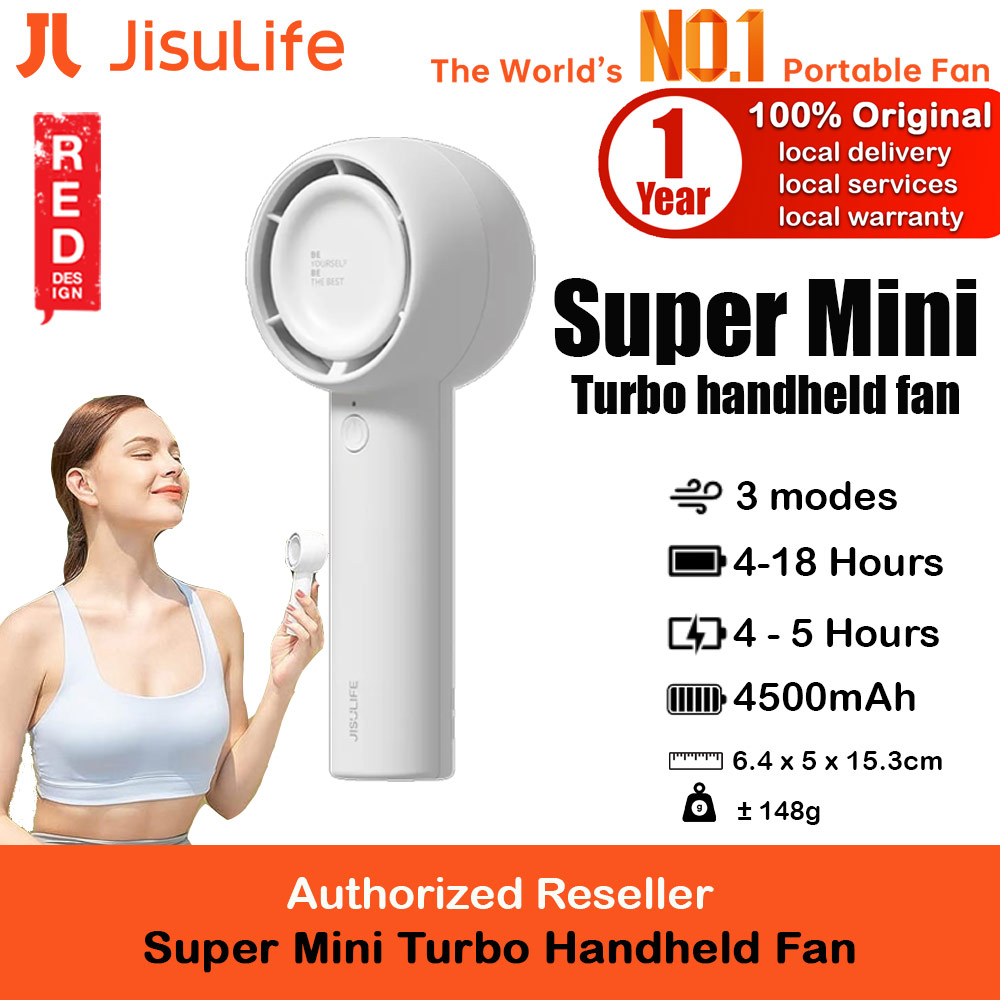 Picture of Jisulife 3 Speed Turbo Strong Wind Portable Fast Charge Rechargeble 4500mAh Hidden Blade Handheld Mini Fan for Outdoor Indoor Badminton Court Concert Picnic Camping FA42 (White) Red Design- Red Design Cases, Red Design Covers, iPad Cases and a wide selection of Red Design Accessories in Malaysia, Sabah, Sarawak and Singapore 