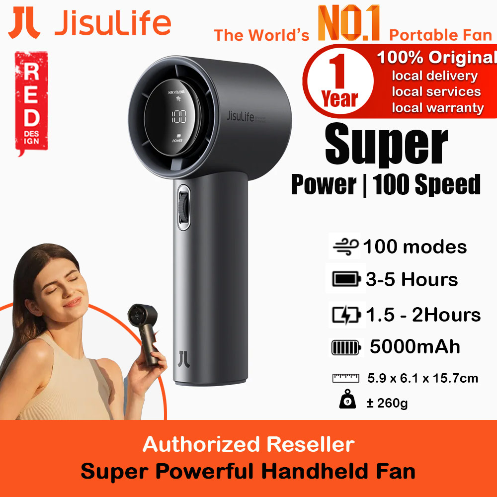 Picture of Jisulife Super Power 100 Speed Turbo Strong Wind Portable Fast Charge Rechargeable 5000mAh Hidden Blade High Quality Handheld Mini Fan for Outdoor Indoor Badminton Court Concert Picnic Camping FA53Pro (Dark Grey) Red Design- Red Design Cases, Red Design Covers, iPad Cases and a wide selection of Red Design Accessories in Malaysia, Sabah, Sarawak and Singapore 