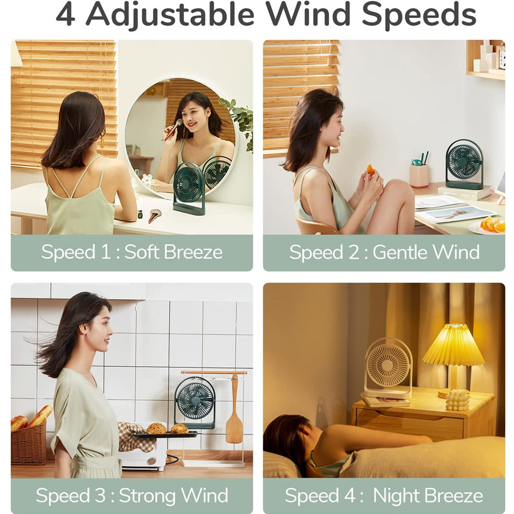 Picture of JISULIFE Desk Fan Small Portable Desktop Fan Strong Airflow Ultra Quiet 4000mAh USB Rechargeable Electric Table Fan for Office Room Travel Outdoor Indoor Picnic Camping (Green)