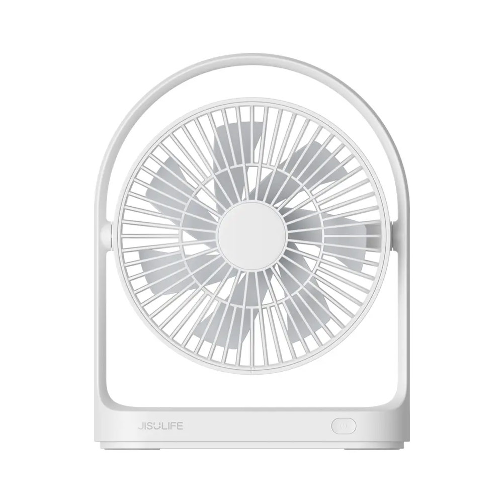 Picture of JISULIFE Desk Fan Small Portable Desktop Fan Strong Airflow Ultra Quiet 4000mAh USB Rechargeable Electric Table Fan for Office Room Travel Outdoor Indoor Picnic Camping (White)