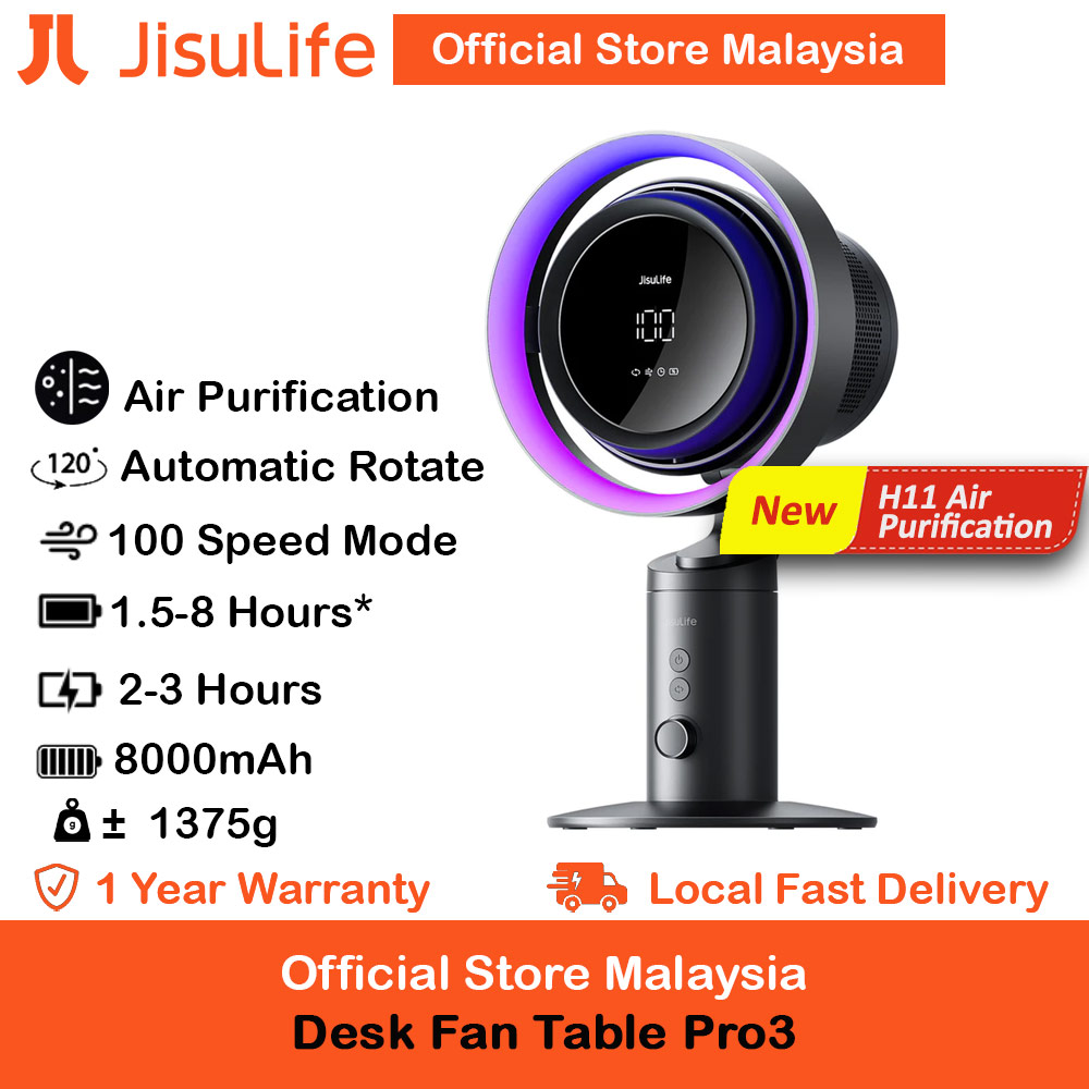 Picture of JISULIFE 100 Speed Table Desk Bladeless Blade Less Fan Ultra Pro Portable Desktop Oscillating Fan Strong Airflow with Air Purifier Rechargeable Table Fan for Office Room Travel Outdoor Indoor Picnic Camping Jisulife Table Pro 3 (Dark Grey) Red Design- Red Design Cases, Red Design Covers, iPad Cases and a wide selection of Red Design Accessories in Malaysia, Sabah, Sarawak and Singapore 