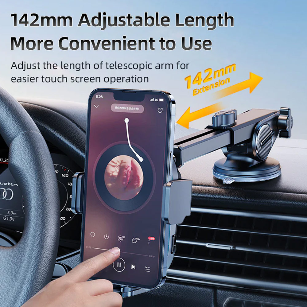 Picture of Joyroom Qi 15W Dual Coil Super Fast Wireless Car Charger Auto Lock Adjustable Extendable Car Mount Phone Holder Dashboard Car Mount Windscreen Car Mount  (Black)