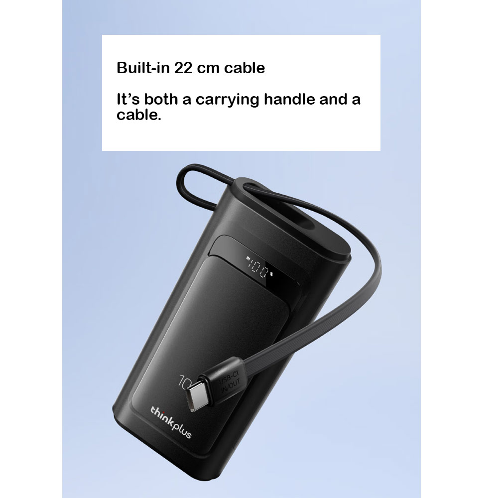 Picture of Lenovo Thinkplus Linx CCC 3C Certified Laptop Notebook Travel Power Bank Mini Size 100W Output Build In Cable (Black)