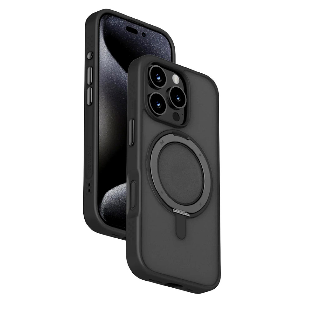 Picture of Apple iPhone 16 Pro 6.3 Case | Momax CaseForm Roller Magnetic Case with Rotatable Stand Drop Protective Case iPhone 16 Pro 6.3 (Matte Black)