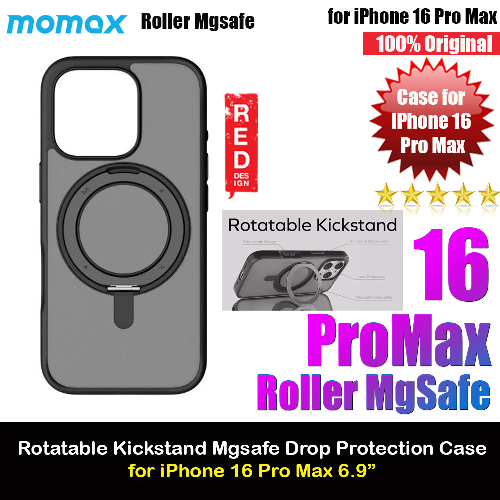 Picture of Momax CaseForm Roller Magnetic Case with Rotatable Stand Drop Protective Case iPhone 16 Pro Max 6.9 (Matte Black) Apple iPhone 16 Pro Max 6.9- Apple iPhone 16 Pro Max 6.9 Cases, Apple iPhone 16 Pro Max 6.9 Covers, iPad Cases and a wide selection of Apple iPhone 16 Pro Max 6.9 Accessories in Malaysia, Sabah, Sarawak and Singapore 