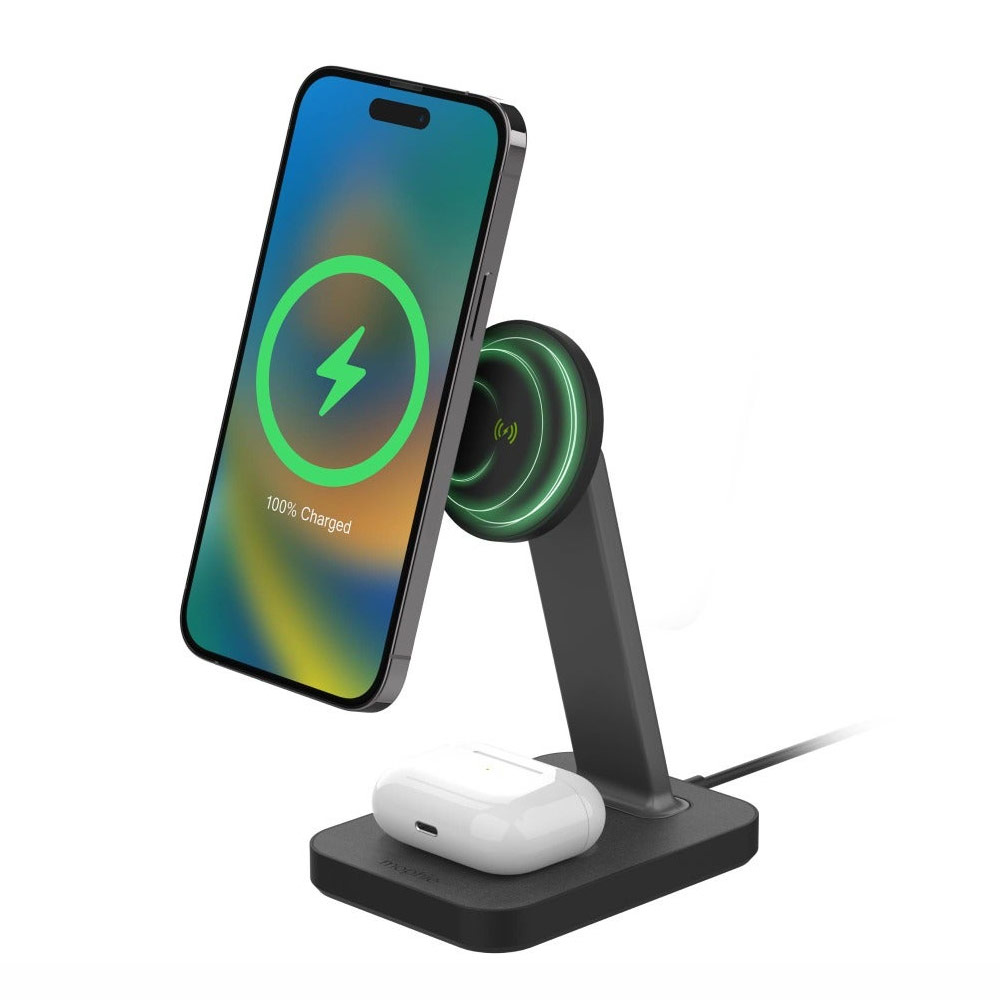 Picture of Apple iPhone 13 6.1 | Mophie Snap Stand Pad 15W Magnetic Wireless Stand wireless charging stand compatible with snap and MagSafe for Smartphones iPhone Google Pixel Samsung Galaxy Qi-enabled Devices (Black)