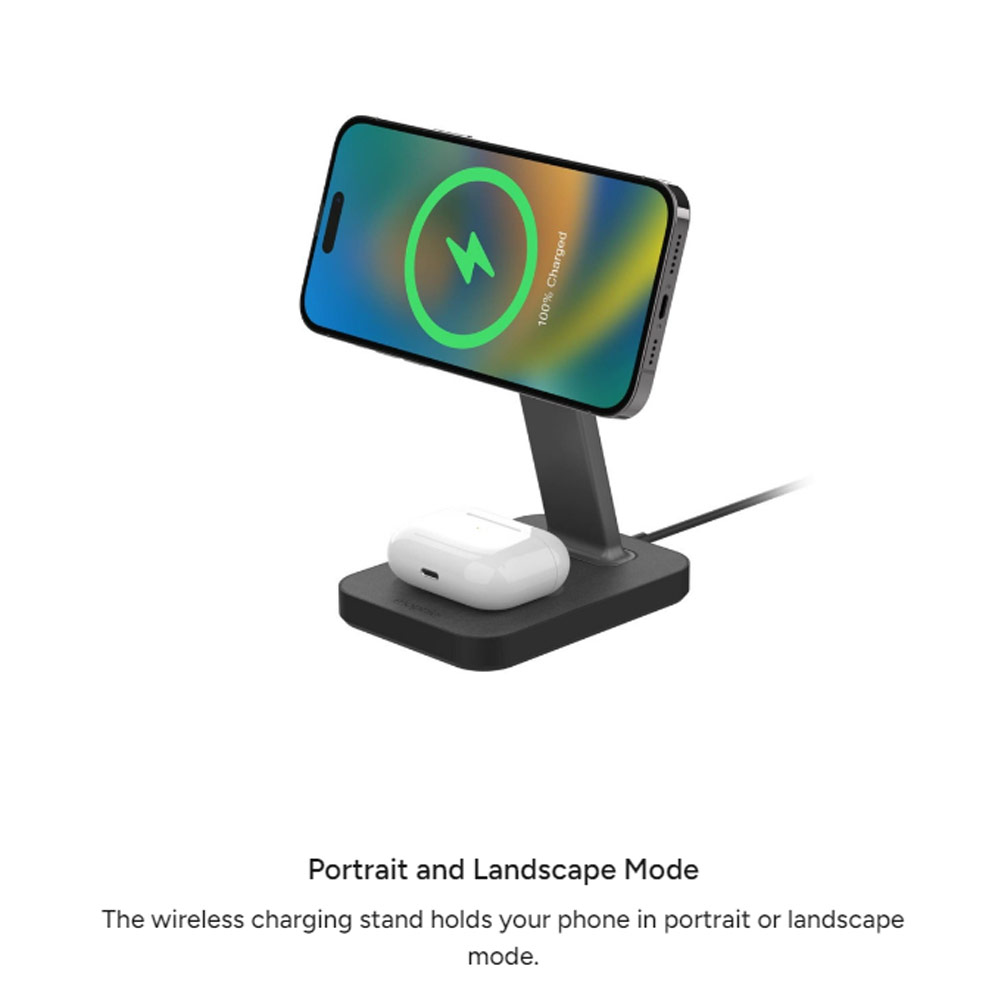 Picture of Apple iPhone 13 6.1 | Mophie Snap Stand Pad 15W Magnetic Wireless Stand wireless charging stand compatible with snap and MagSafe for Smartphones iPhone Google Pixel Samsung Galaxy Qi-enabled Devices (Black)