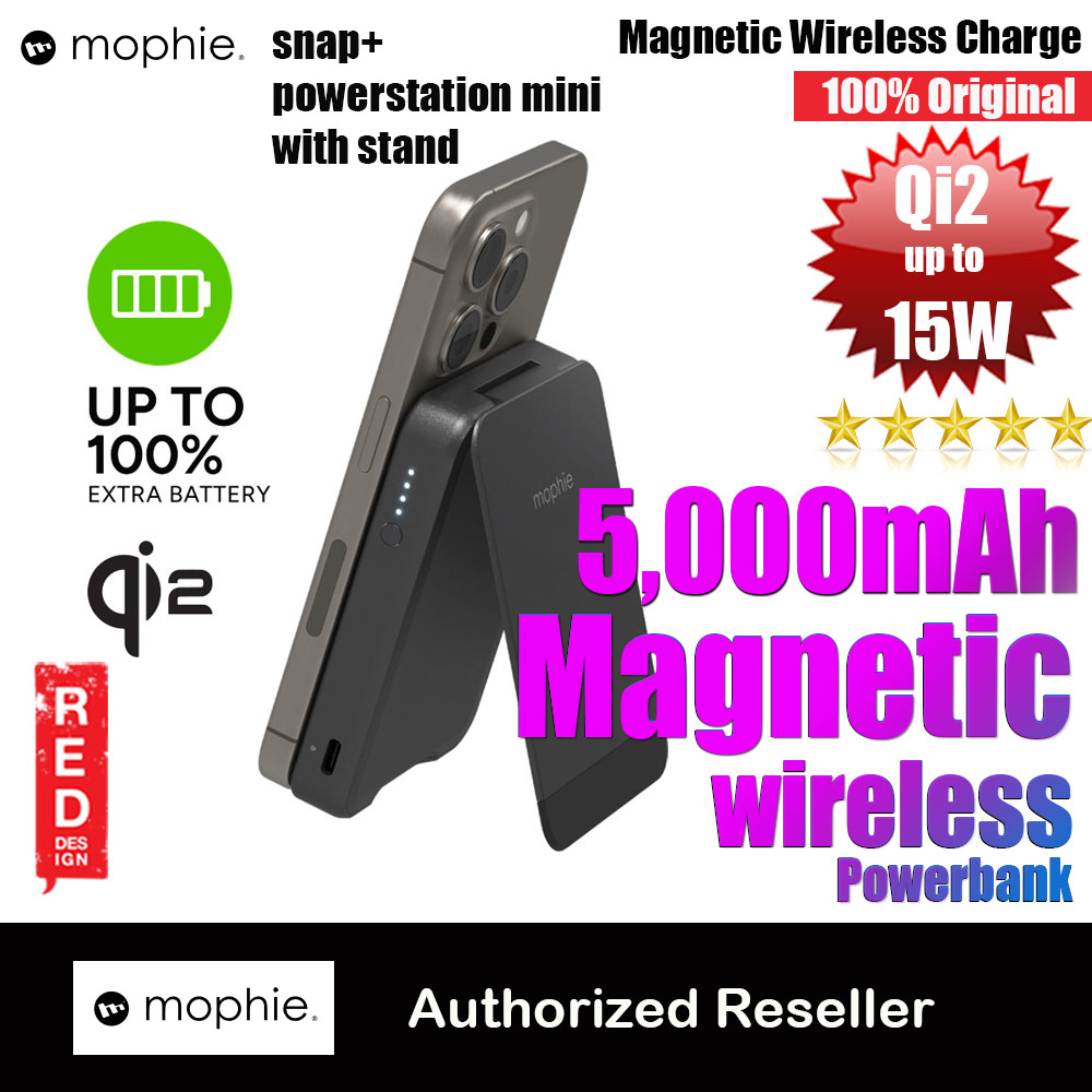 Picture of Mophie Snap+ Magnetic Charge Wireless Powerbank Powerstation Mini with Stand 5000mah 15W Max Fast Charge Qi 2 with USB C Input Output (Black) Red Design- Red Design Cases, Red Design Covers, iPad Cases and a wide selection of Red Design Accessories in Malaysia, Sabah, Sarawak and Singapore 