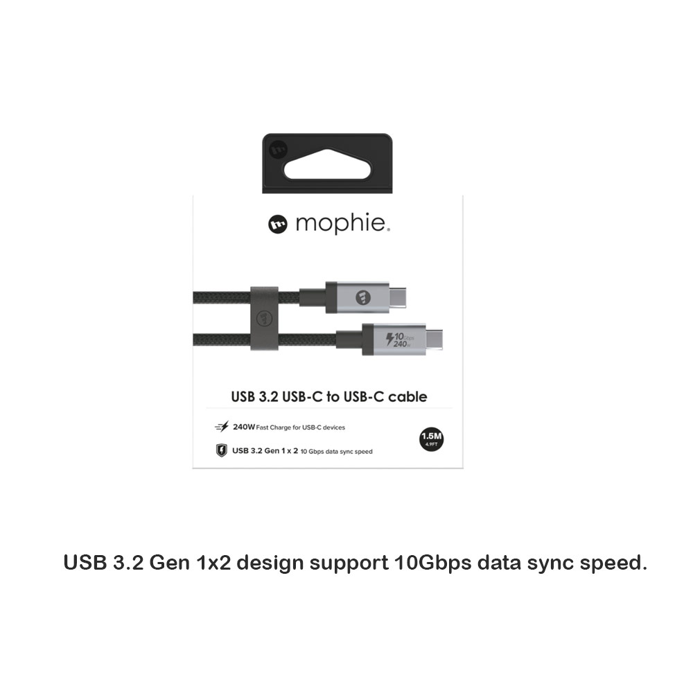 Picture of Mophie 240W 10Gbps Data Sync Durable Braided Outer Cabe USB 3.2 USB-C to USB-C Cable 150cm