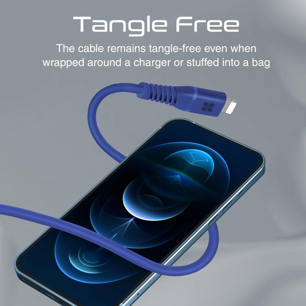 Picture of Promate Ultra Fast USB C to Lightning 20W Fast Charging Soft Silicone cable for iPhone 13 Pro Max IPad Airpods Pro PowerLine-Ci120 (Blue)