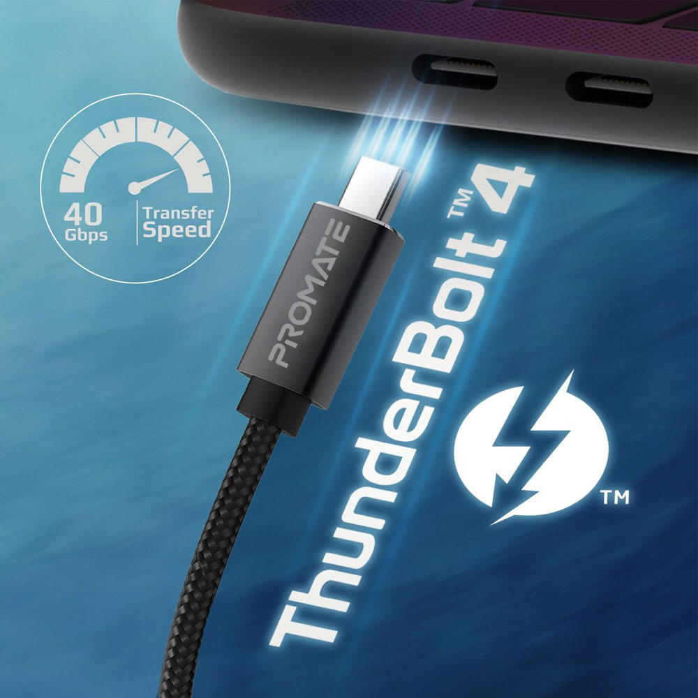 Picture of Promate USB-C™ Thunderbolt 4 USB4 100W Ultra HD 8k High-Speed 40Gbps Charge Data Cable for Laptop Pro 13 PrimeLink-C40