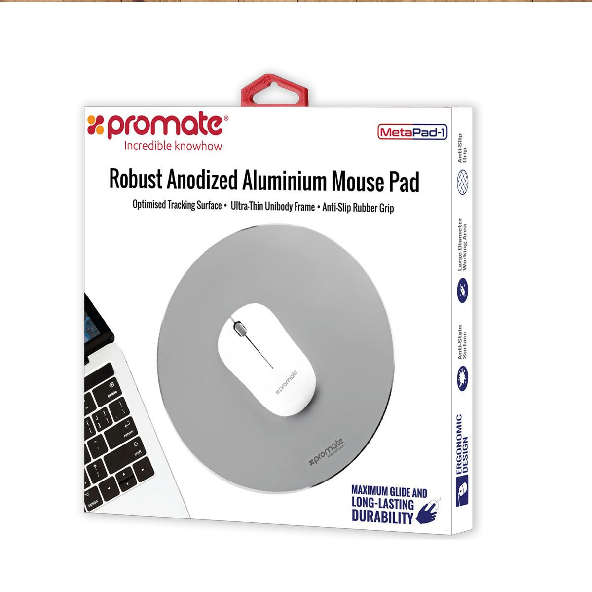 Picture of Promate Mouse Pad High-Quality Ergonomic Aluminium Mouse Pad with Non-Slip Rubber Base and Anti-Stain High Accuracy Optimized Tracking for iMac MacBook Pro Laptops PC Any Optical Laser Mice MetaPad-1 Silver