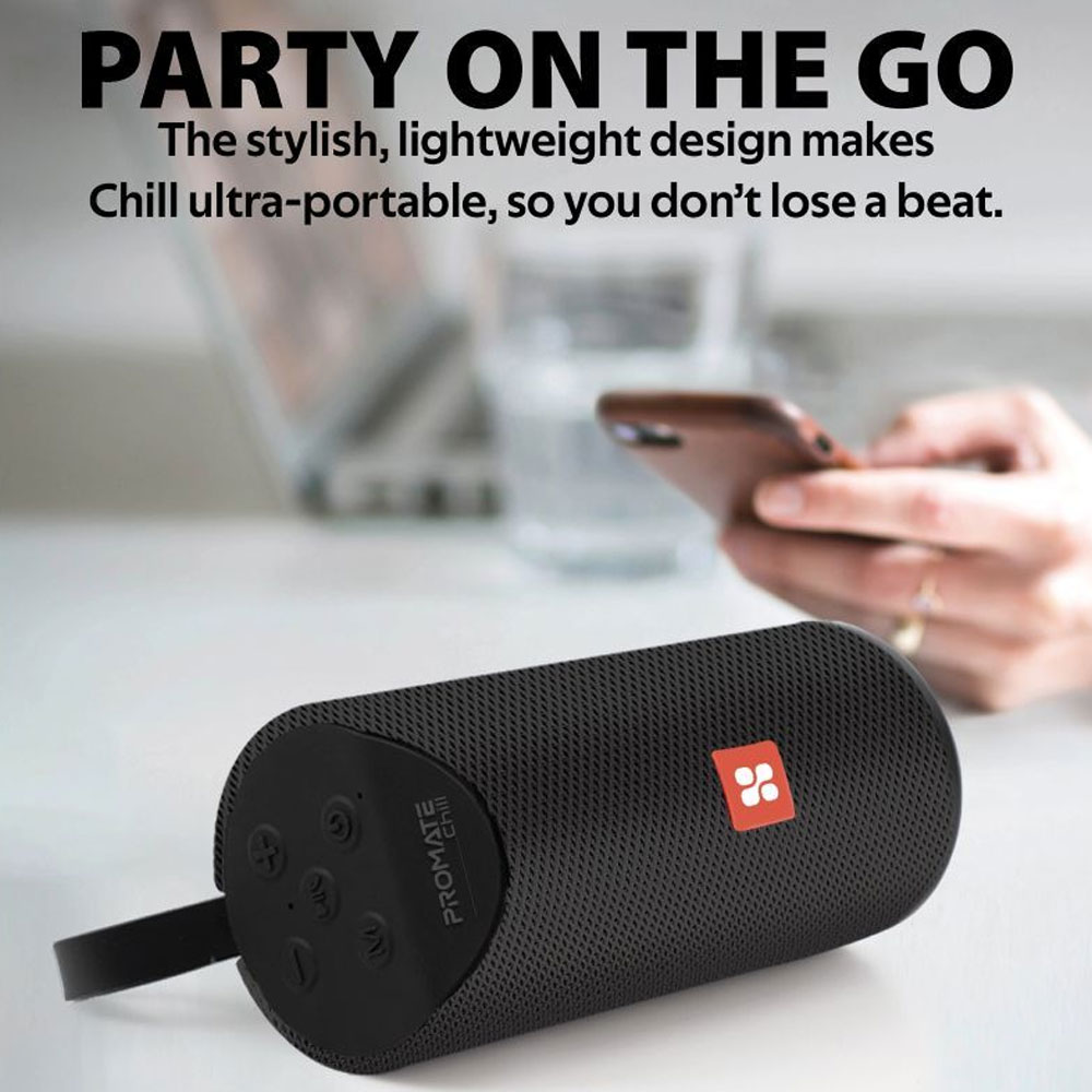 Picture of Promate Chill Wireless Portable Bluetooth v5.0 Stereo Speaker with Bass Sound Built-In Mic Micro SD Card Slot (Black)