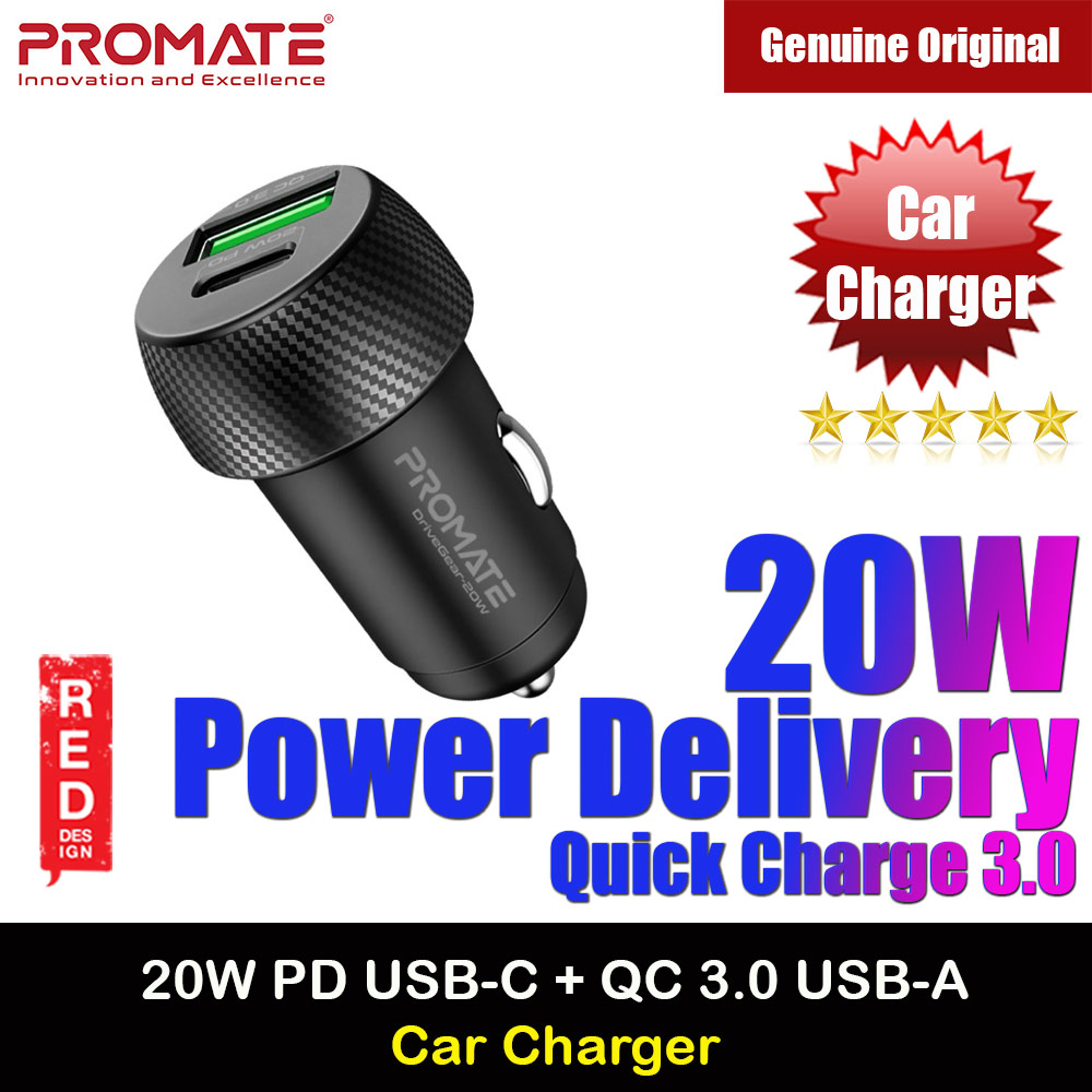 Picture of Promate 20W USB-C™ Car Charger Super-Fast Type-C™ Power Delivery Car Charger with 18W Quick Charge 3.0 USB A Over Charging Protection for iPhone 13 Pro Max Galaxy S22 Ultra Drivegear 20W Red Design- Red Design Cases, Red Design Covers, iPad Cases and a wide selection of Red Design Accessories in Malaysia, Sabah, Sarawak and Singapore 