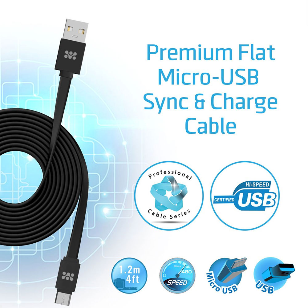 Picture of PROMATE LinkMate-U2F USB-A to Micro-USB Flat Cable for high-speed data transmission & charging 120cm