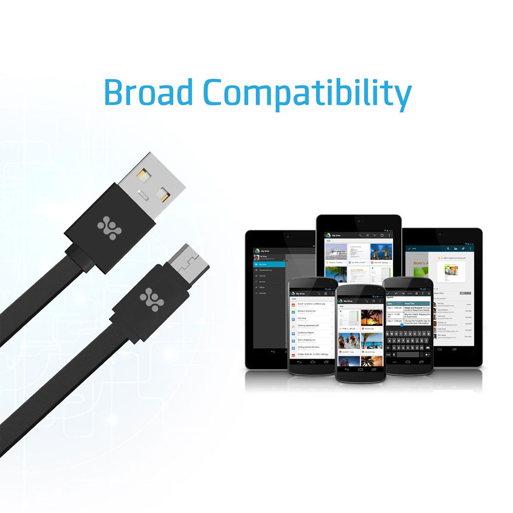 Picture of PROMATE LinkMate-U2F USB-A to Micro-USB Flat Cable for high-speed data transmission & charging 120cm