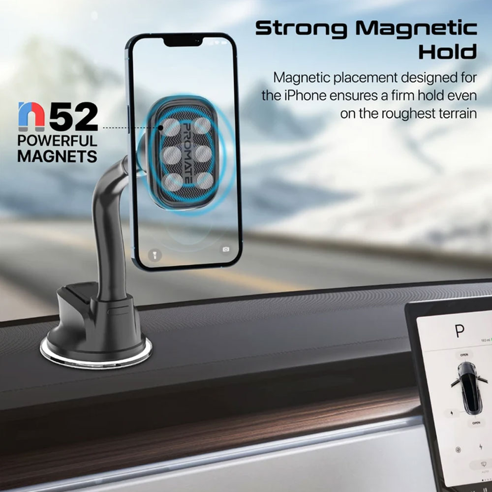 Picture of Promate Windscreen Dashboard Strong Magnetic Multi-angle Viewing 360-Degree Rotation Flexible Gooseneck Car Mount Phone Holder for Smartphone MagMount-L