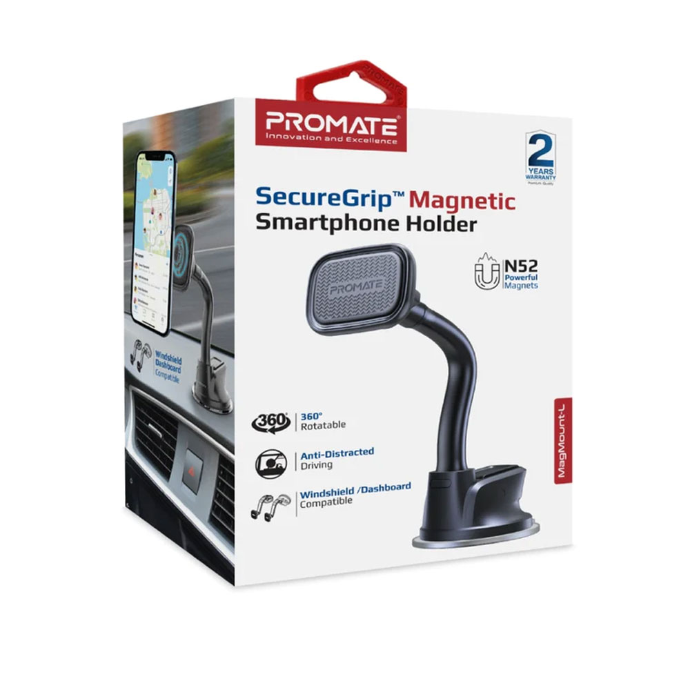 Picture of Promate Windscreen Dashboard Strong Magnetic Multi-angle Viewing 360-Degree Rotation Flexible Gooseneck Car Mount Phone Holder for Smartphone MagMount-L