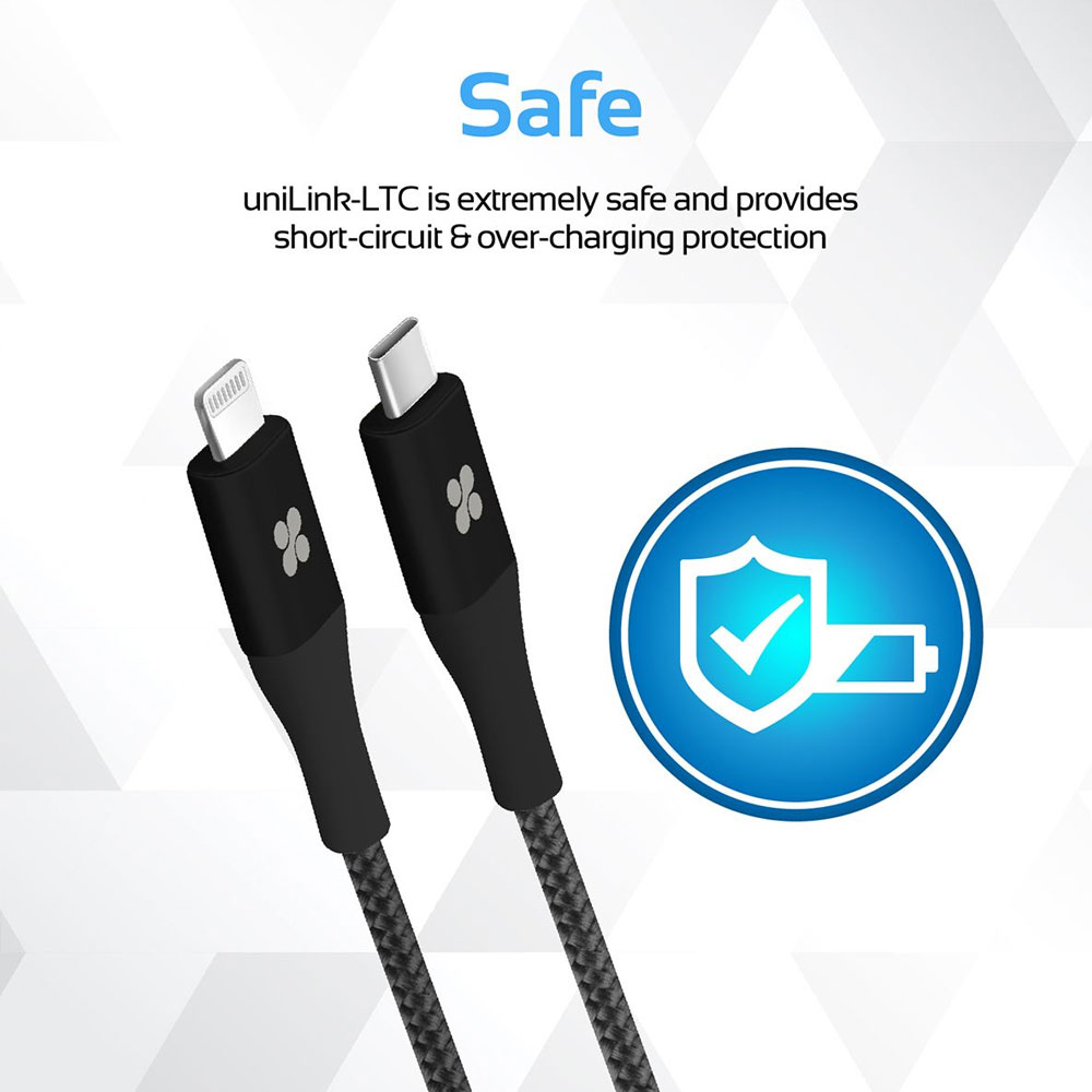 Picture of PROMATE uniLink-LTC USB-C to Apple Lightning Cable Heavy Duty Fabric Armored Fast Charging Support Long Bend Lifespan 1.2 Meter Length