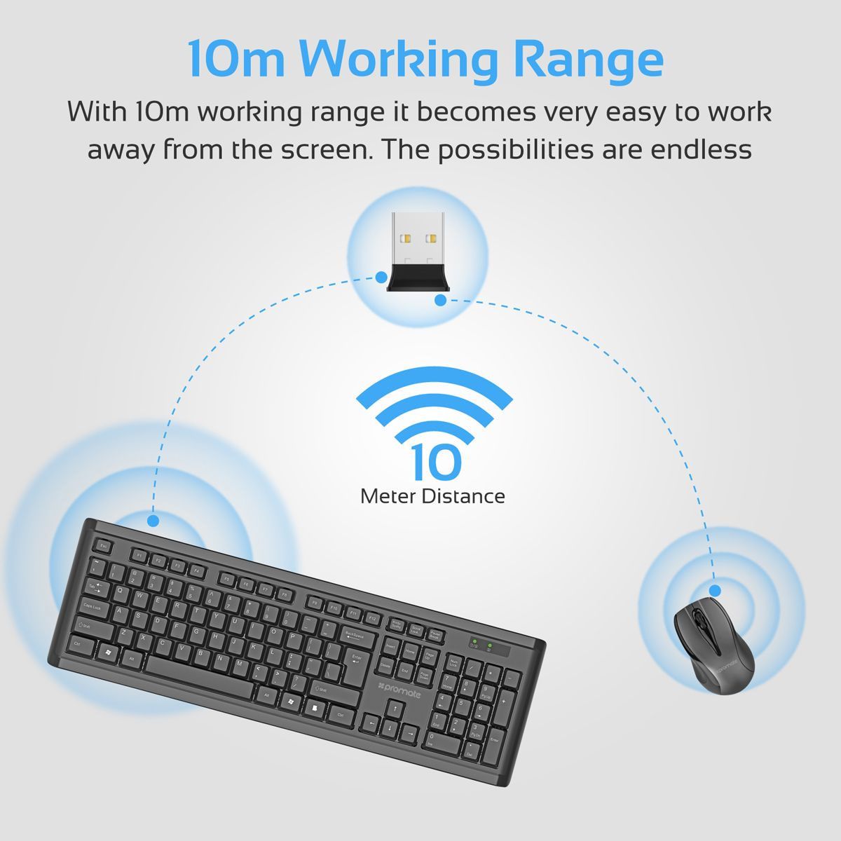 Promate Procombo-12 Sleek Profile Full Size Wireless Keyboard & Mouse –