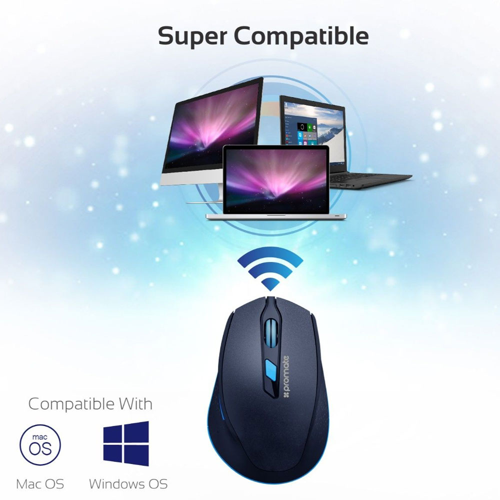 Picture of Promate Wireless Mouse 2.4G Ergonomic Designed Wireless Mice with USB Nano Receiver 15m Working Distance Auto Sleep Function and 3 Adjustable DPI for Laptops PC Tablets  iMac Clix-6