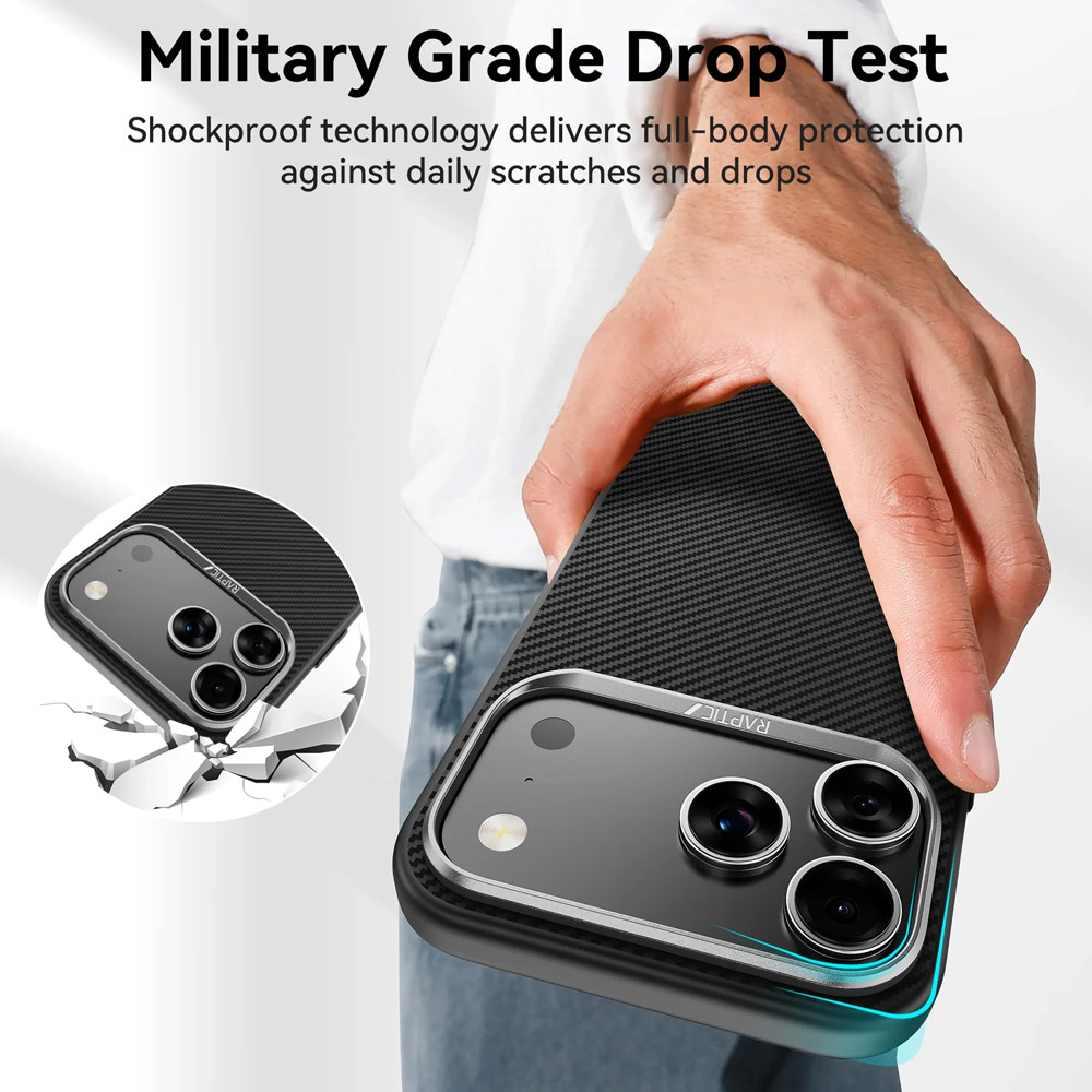 Picture of Apple iPhone 17 Pro Max 6.9 Case | Raptic Aramid Fiber Dual MgSafe Magnetic Compatible Drop Protection Case for iPhone 17 Pro Max 6.9 (Black)