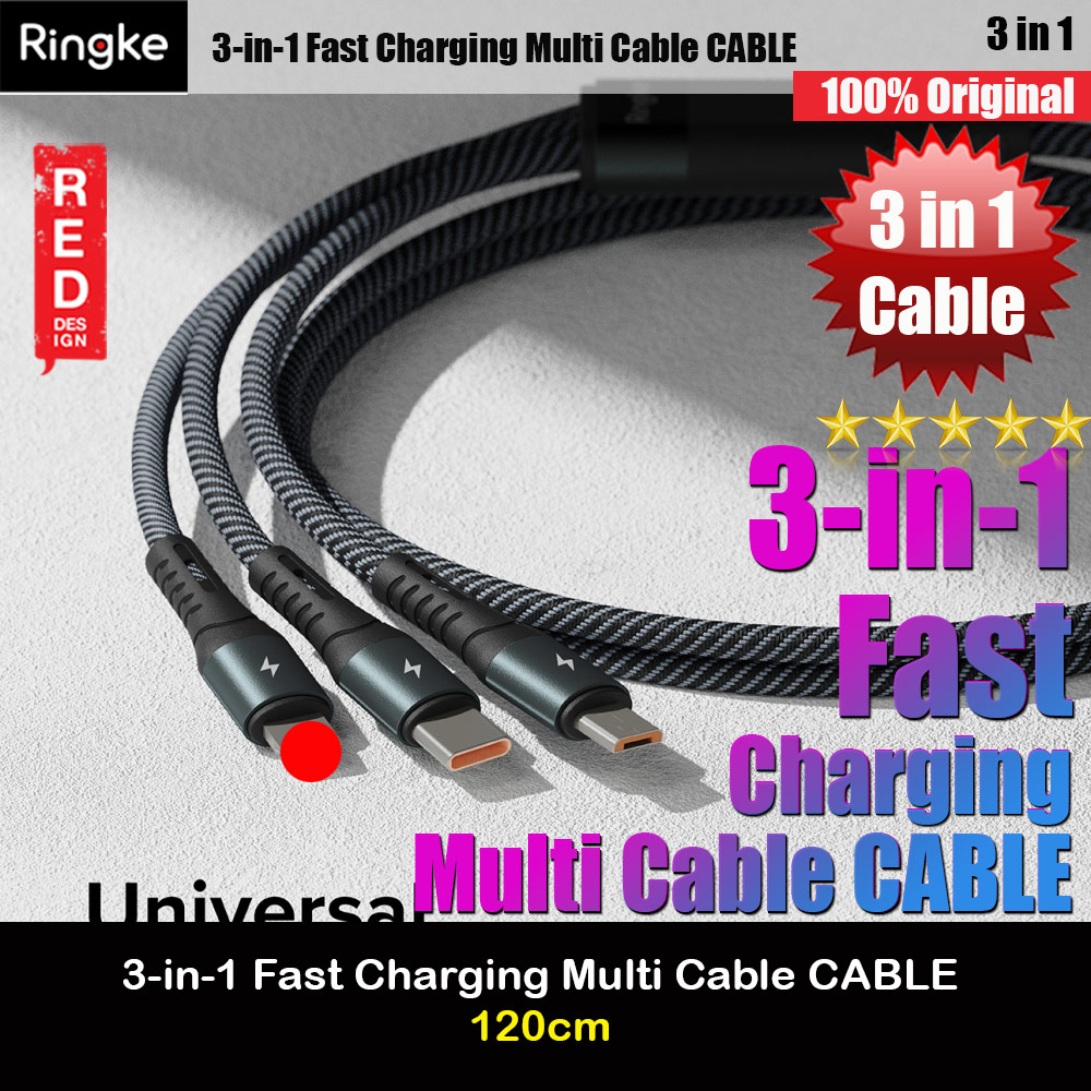 Picture of Ringke Universal 3 in 1 Fast Charging Multi Cable (120cm) Red Design- Red Design Cases, Red Design Covers, iPad Cases and a wide selection of Red Design Accessories in Malaysia, Sabah, Sarawak and Singapore 