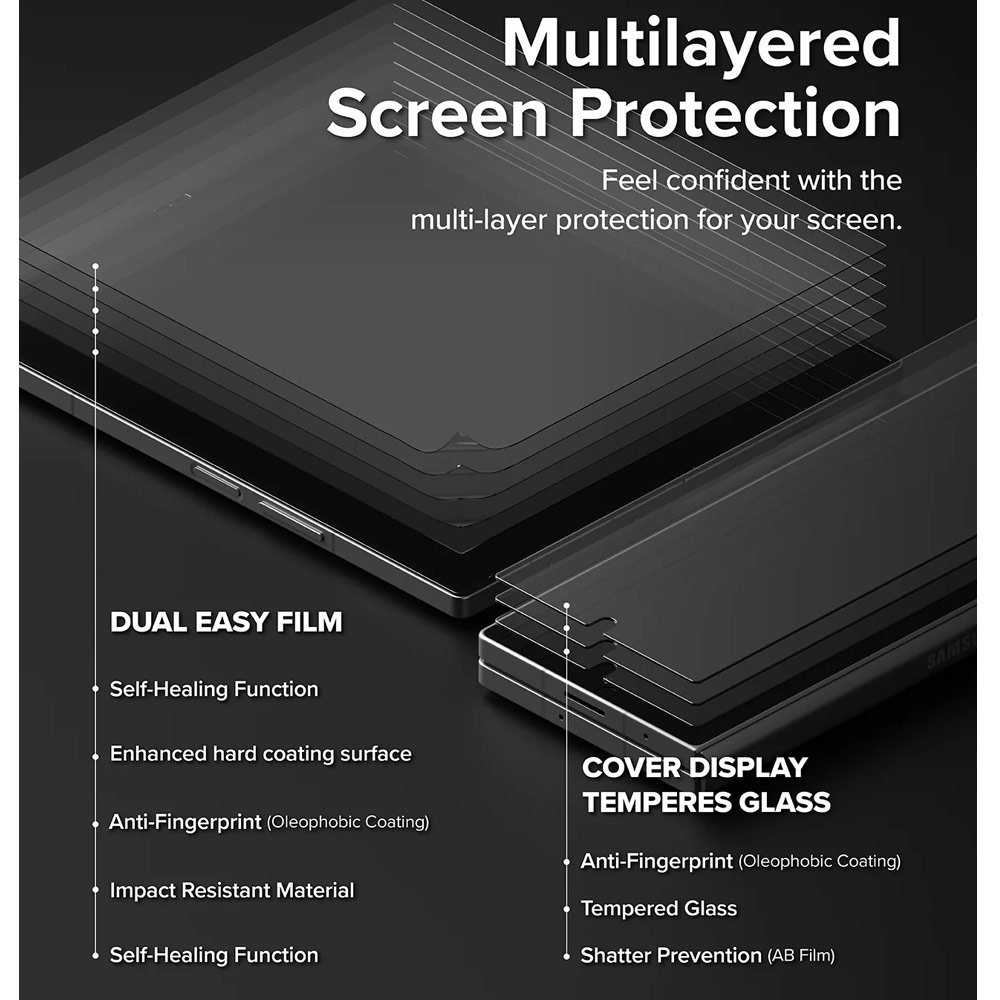 Picture of Samsung Galaxy Z Fold 6 Screen Protector | Ringke Front Inner Hinge 3 in 1 Full Set Screen Protector for Samsung Galaxy Z Fold 6 (2pcs Pack)