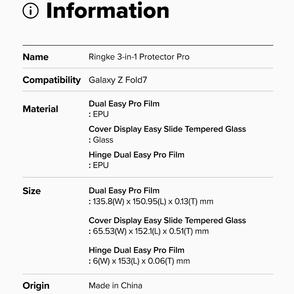 Picture of Samsung Galaxy Z Fold 7 Screen Protector | Ringke 3 in 1 Screen Protector Dual Easy Film Interior Screen Protector Display Cover Tempered Glass Hinge Protector for Samsung Galaxy Z Fold 7
