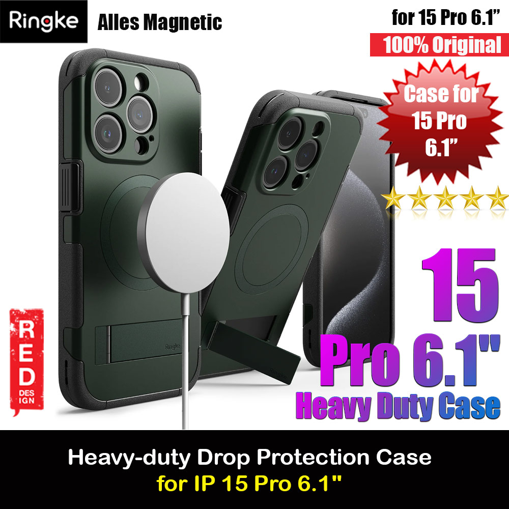 Picture of Ringke Alles Tough Kickstand Magnetic Charging Compatible Case for iPhone 15 Pro 6.1 (Dark Green) Apple iPhone 15 Pro 6.1- Apple iPhone 15 Pro 6.1 Cases, Apple iPhone 15 Pro 6.1 Covers, iPad Cases and a wide selection of Apple iPhone 15 Pro 6.1 Accessories in Malaysia, Sabah, Sarawak and Singapore 