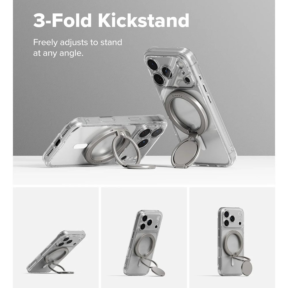 Picture of Ringke Dual Magnetic Smart Holder Phone Grip and Kickstand Stand Zinc Alloy (Satin Silver)