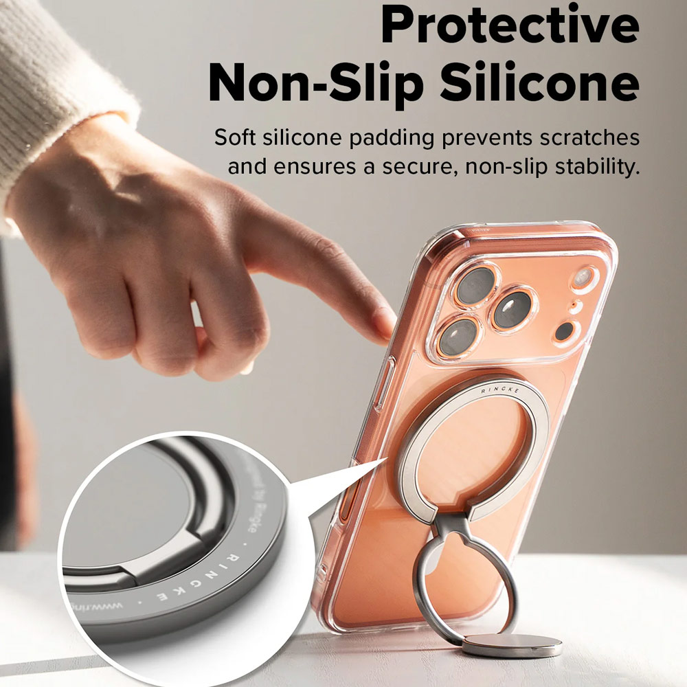 Picture of Ringke Dual Magnetic Smart Holder Phone Grip and Kickstand Stand Zinc Alloy (Satin Silver)