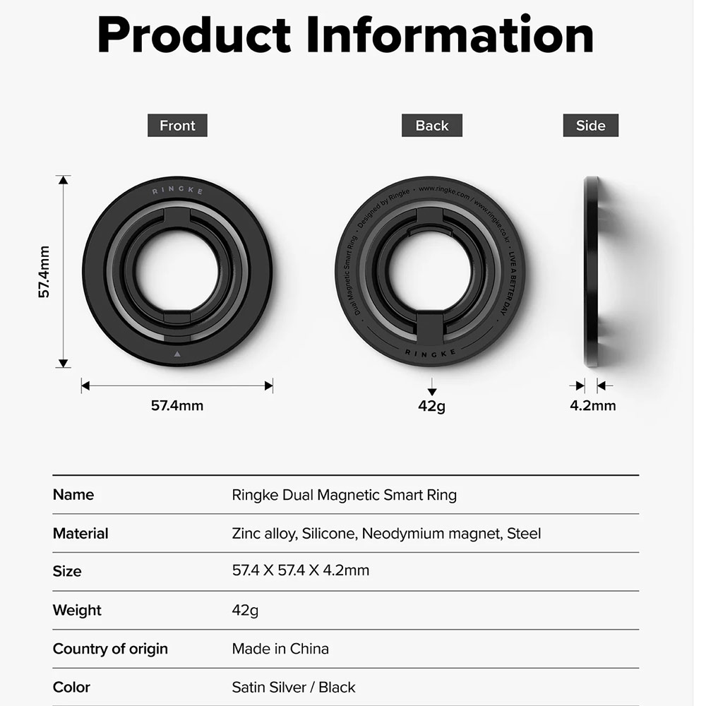 Picture of Ringke Dual Magnetic Smart Ring Phone Grip and Kickstand Stand Zinc Alloy (Black)