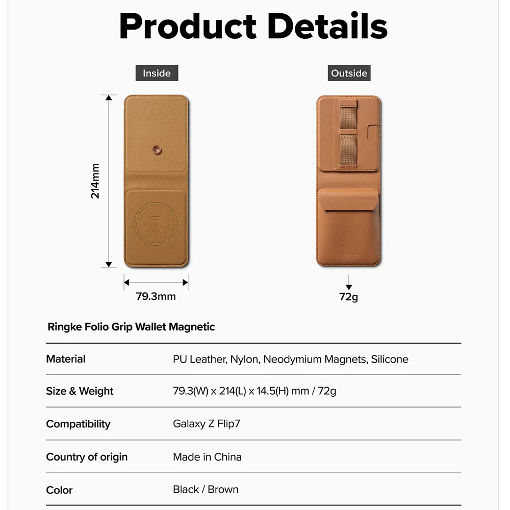 Picture of Samsung Galaxy Z Flip 7  | Ringke Folio Grip Wallet Magnetic for Samsung Galaxy Z Flip 7 (Brown)