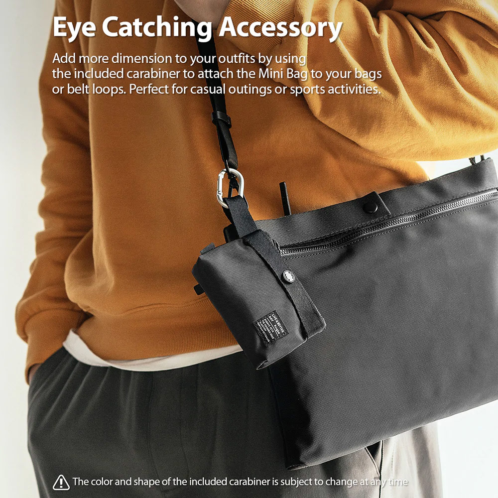 Picture of Ringke Mini Pouch 2 Way Bag Miniature with Zipper Closure with Carabiner for Small Gadgets (Black)