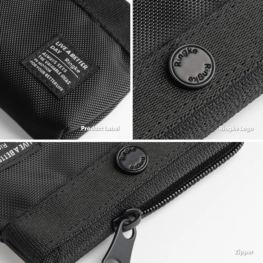 Picture of Ringke Mini Pouch 2 Way Bag Miniature with Zipper Closure with Carabiner for Small Gadgets (Black)