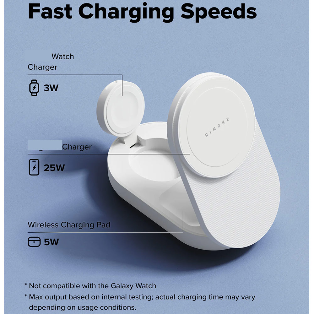Picture of Ringke Stand Qi2 25W 3-in-1 Folding Magnetic Wireless Charger for Apple Watch iPhone Airpods