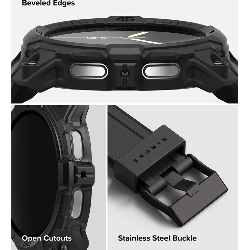 Picture of Samsung Galaxy Watch 8 44mm Case | Ringke Case and Band Strap Rugged Gear for Samsung Galaxy Watch 8 44mm (All Black)