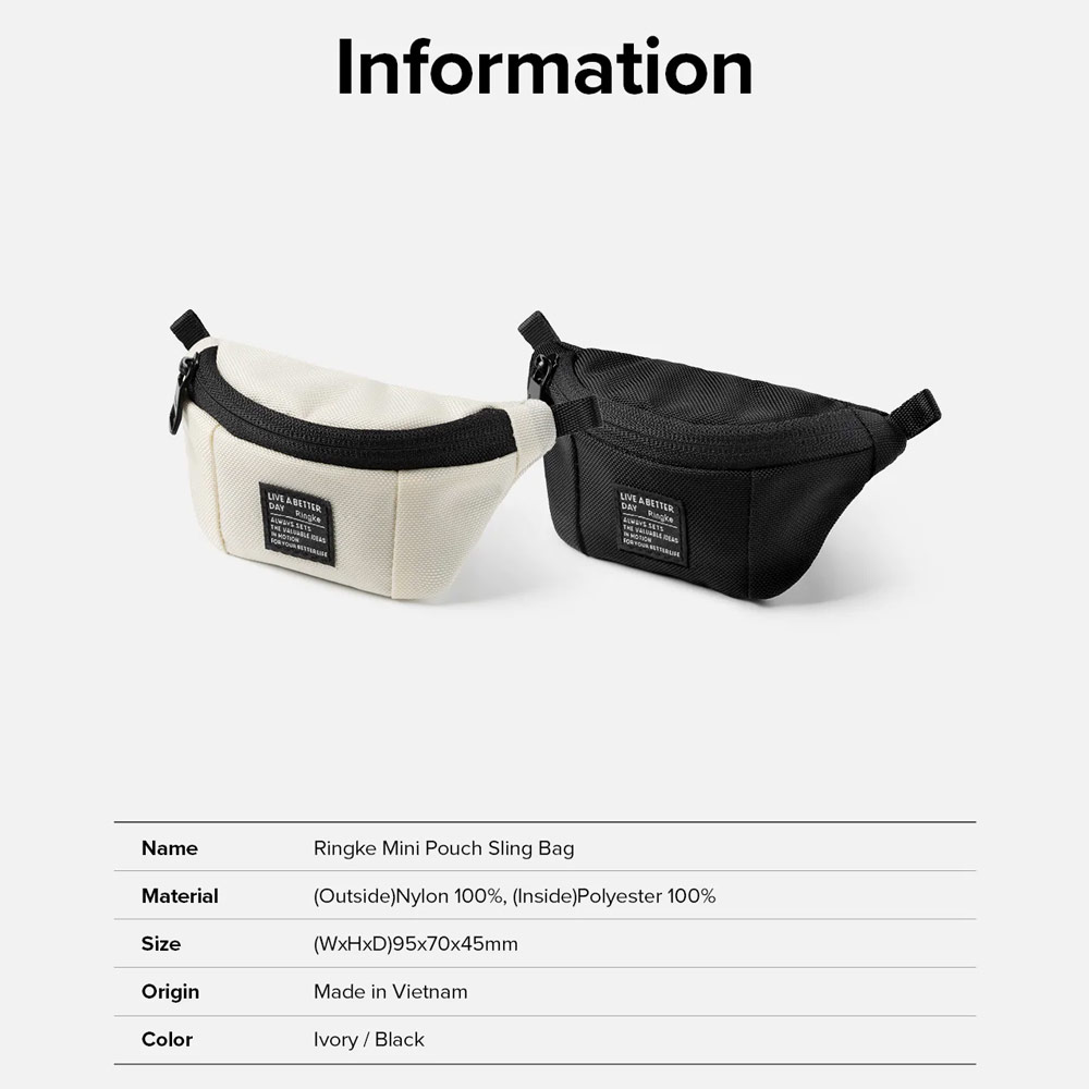 Picture of Ringke Mini Pouch Sling Bag Miniature with Zipper Closure with Carabiner for Small Gadgets (Black)