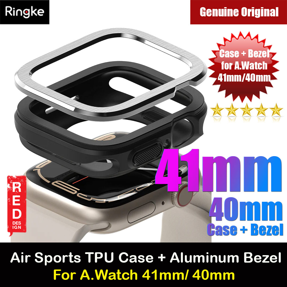 Picture of Ringke Air Sports Soft Bumper Case and Aluminum Bezel for Apple Watch 41mm 40mm Case and Bezel (Black Silver) Apple Watch 41mm- Apple Watch 41mm Cases, Apple Watch 41mm Covers, iPad Cases and a wide selection of Apple Watch 41mm Accessories in Malaysia, Sabah, Sarawak and Singapore 