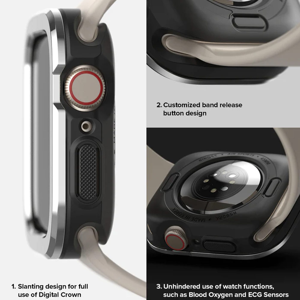 Picture of Apple Watch 45mm Case | Ringke Air Sports Soft Bumper Case and Aluminum Bezel for Apple Watch 45mm 44mm Case and Bezel (Black Black)