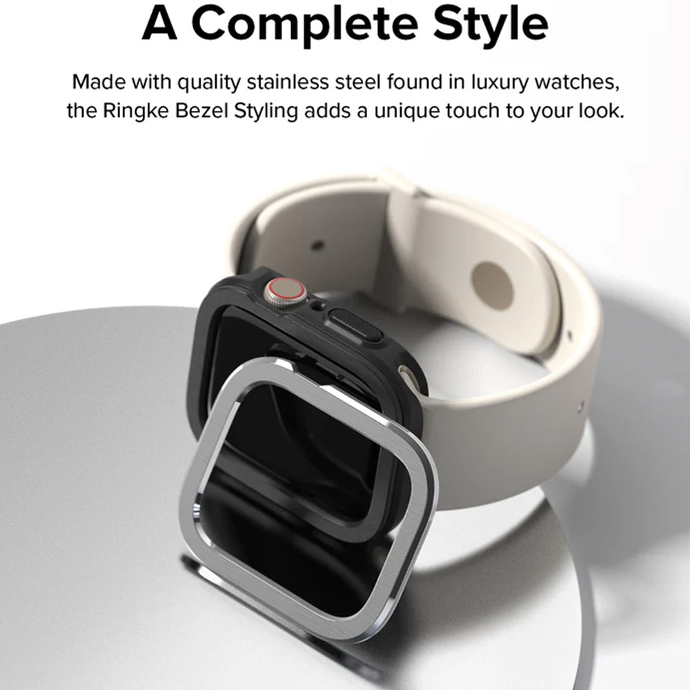 Picture of Apple Watch 45mm Case | Ringke Air Sports Soft Bumper Case and Aluminum Bezel for Apple Watch 45mm 44mm Case and Bezel (Black Black)
