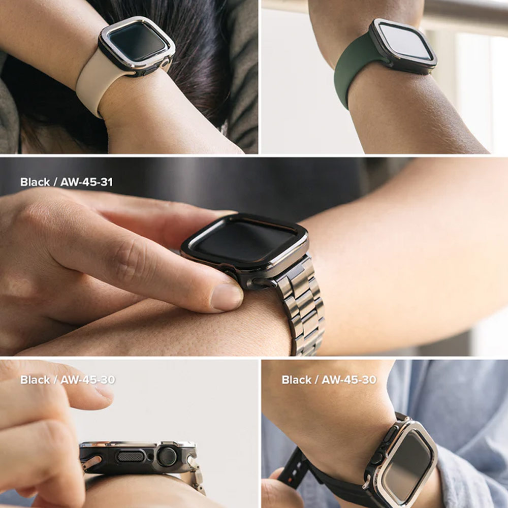 Picture of Apple Watch 45mm Case | Ringke Air Sports Soft Bumper Case and Aluminum Bezel for Apple Watch 45mm 44mm Case and Bezel (Black Black)
