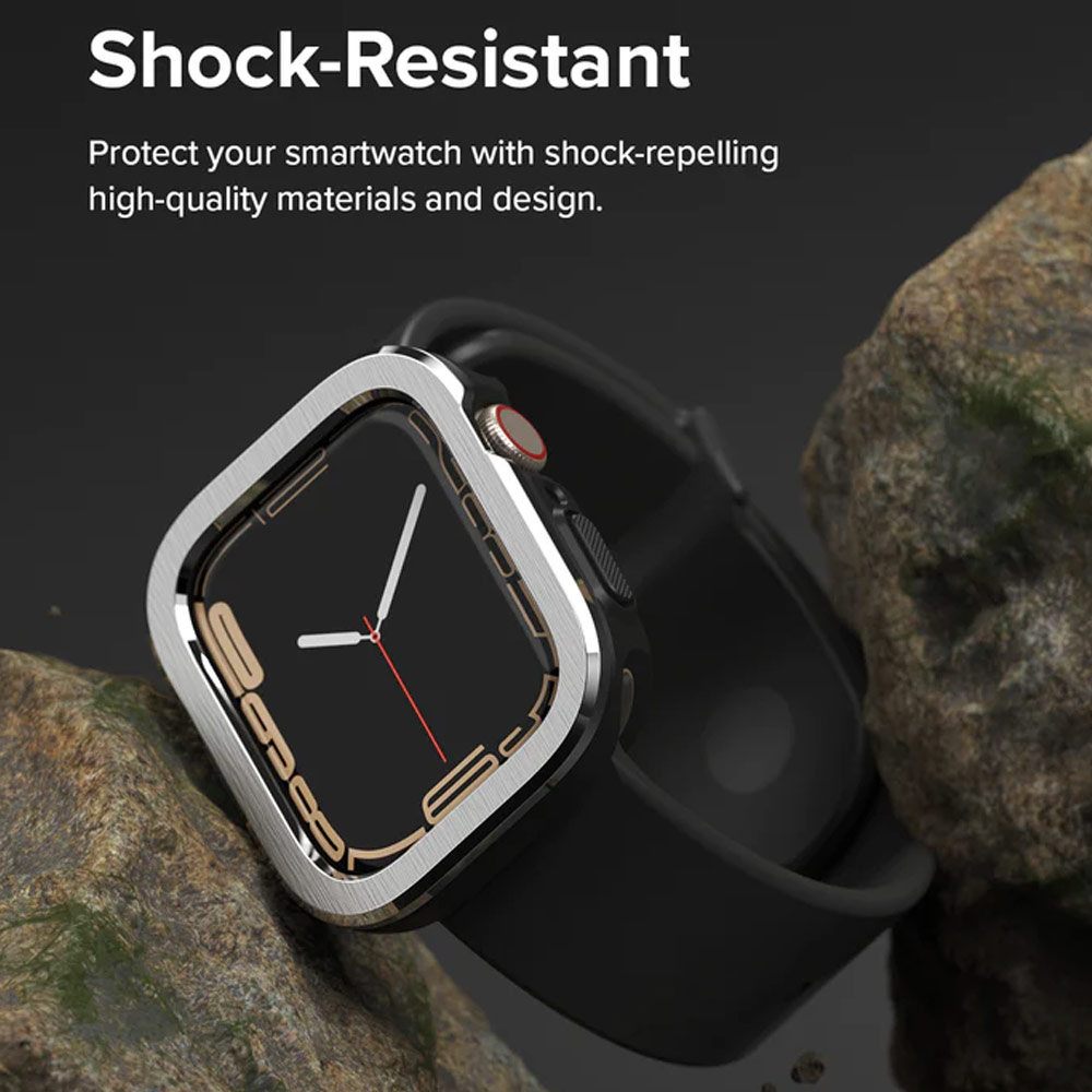 Picture of Apple Watch 45mm Case | Ringke Air Sports Soft Bumper Case and Aluminum Bezel for Apple Watch 45mm 44mm Case and Bezel (Black Black)