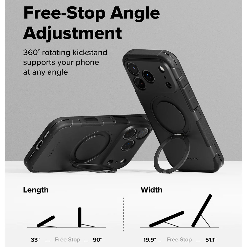 Picture of Apple iPhone 17 Pro 6.3 Case | Ringke Alles Magnetic Compatible Heavy Duty Drop Protection Case with Kickstand and Camera Control button cover  for iPhone 17 Pro 6.3 (Black)