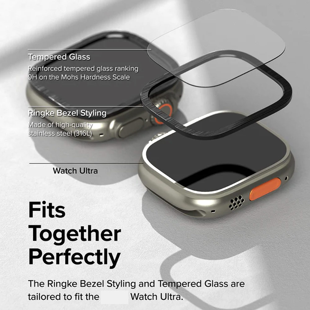 Picture of Apple Watch 49mm	Ultra 3 Screen Protector | Ringke Bezel and Tempered Glass Screen Protector Combo for Apple Watch Series 8 Ultra 49mm (49-03 Graphite)
