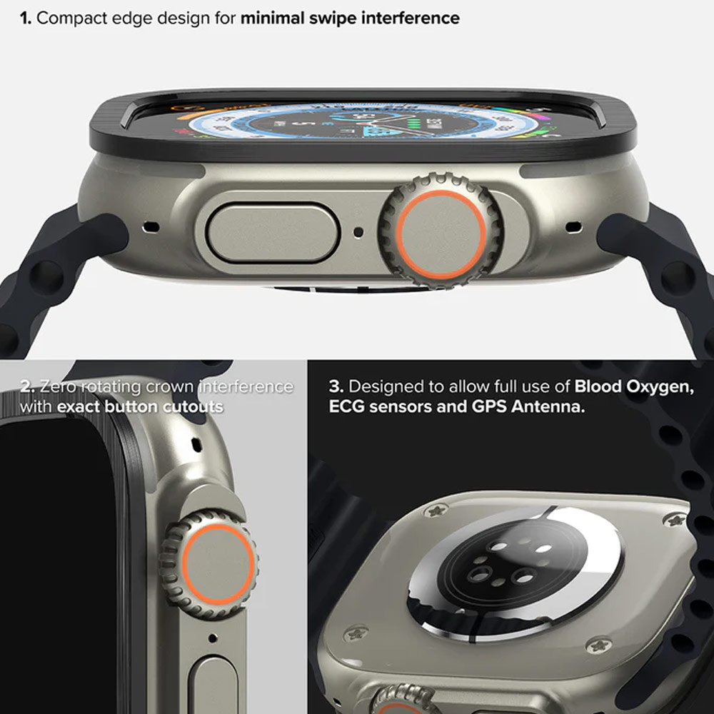 Picture of Apple Watch 49mm	Ultra 3 Screen Protector | Ringke Bezel and Tempered Glass Screen Protector Combo for Apple Watch Series 8 Ultra 49mm (49-03 Graphite)