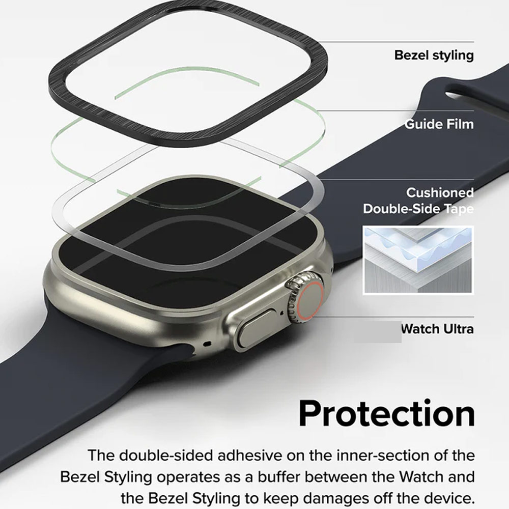 Picture of Apple Watch 49mm	Ultra 3 Screen Protector | Ringke Bezel and Tempered Glass Screen Protector Combo for Apple Watch Series 8 Ultra 49mm (49-03 Graphite)