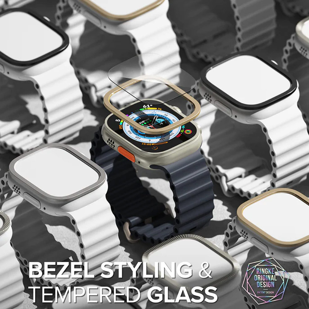 Picture of Apple Watch 49mm Ultra Screen Protector | Ringke Bezel and Tempered Glass Screen Protector Combo for Apple Watch Series 8 Ultra 49mm (49-05 Gold)